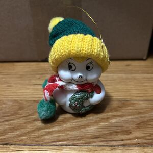 GIFTCO Snow Bear Bells Bisque Porcelain Bell Ornament Handcrafted Knit Hat VTG